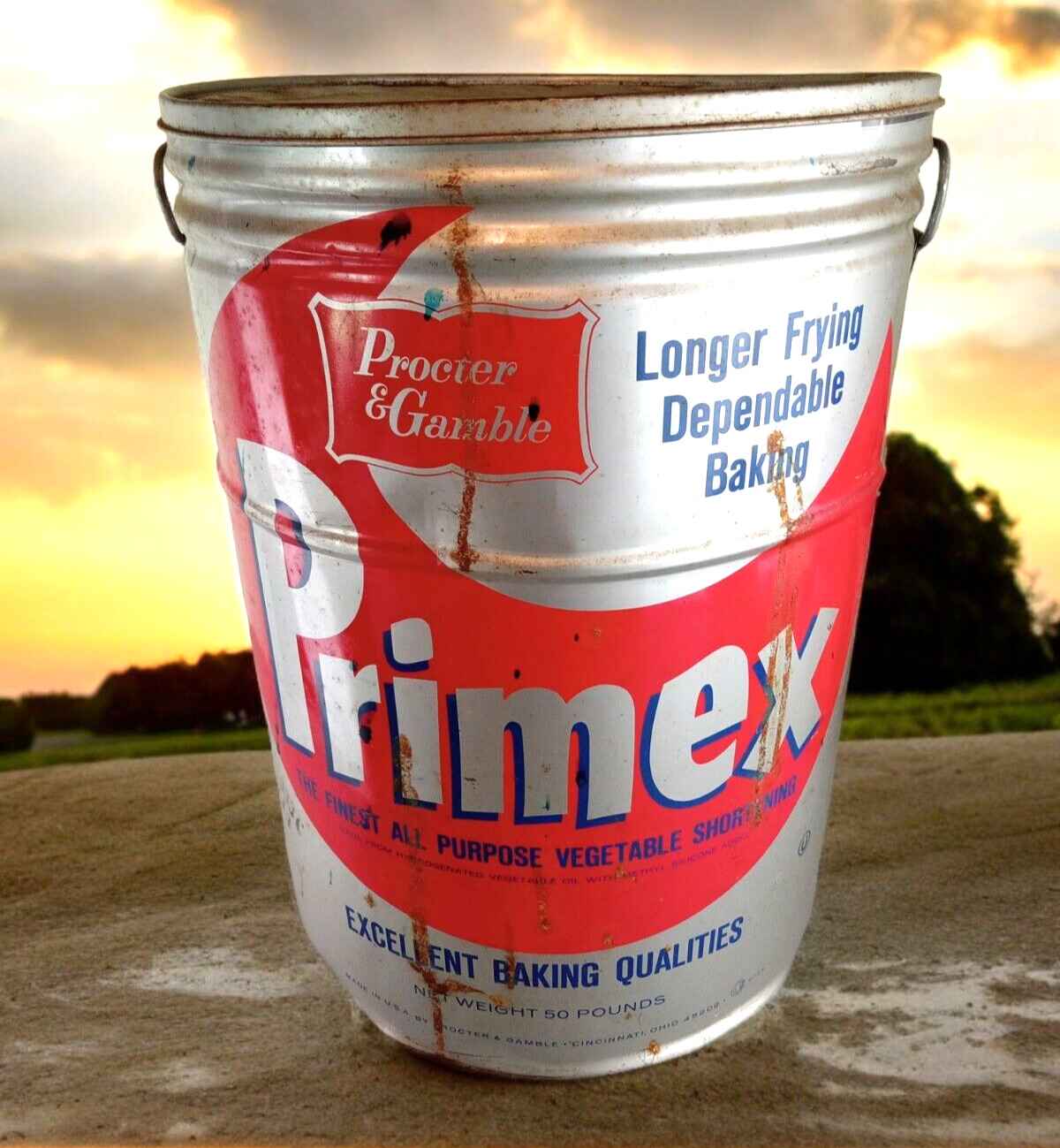 Procter & Gamble PRIMEX Shortening 50 Lb. Lard Can Tin Bucket Drum Vintage