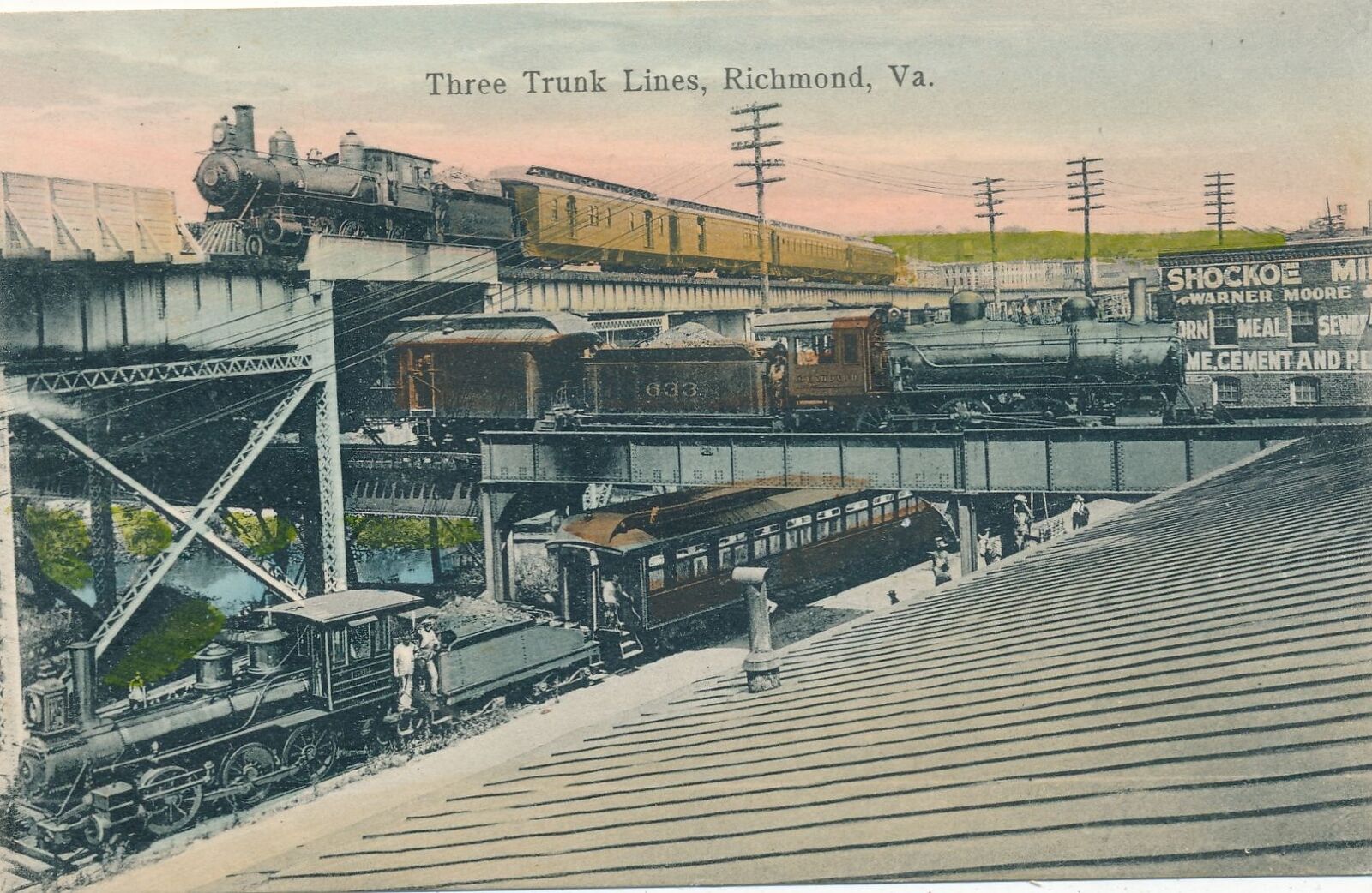 RICHMOND VA - Three Trunk Lines Postcard - udb (pre 1908)