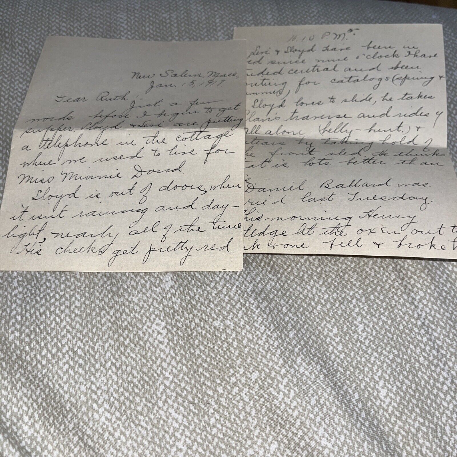 1917 Letter from New Salem MA Massachusetts, Mentions Telephone Installation