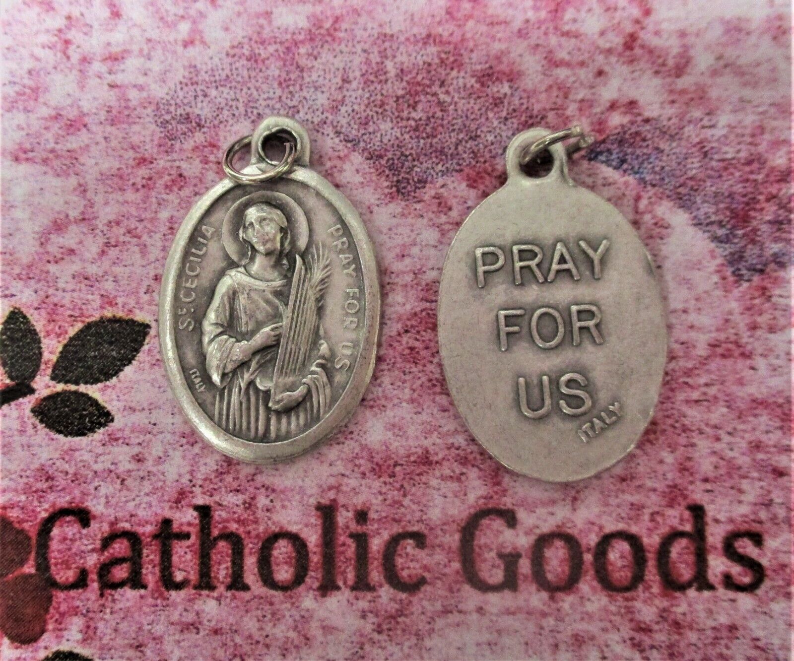 Saint St. Cecilia - Pray for Us - Italian Silver tone Oxidized 1 inch Medal 