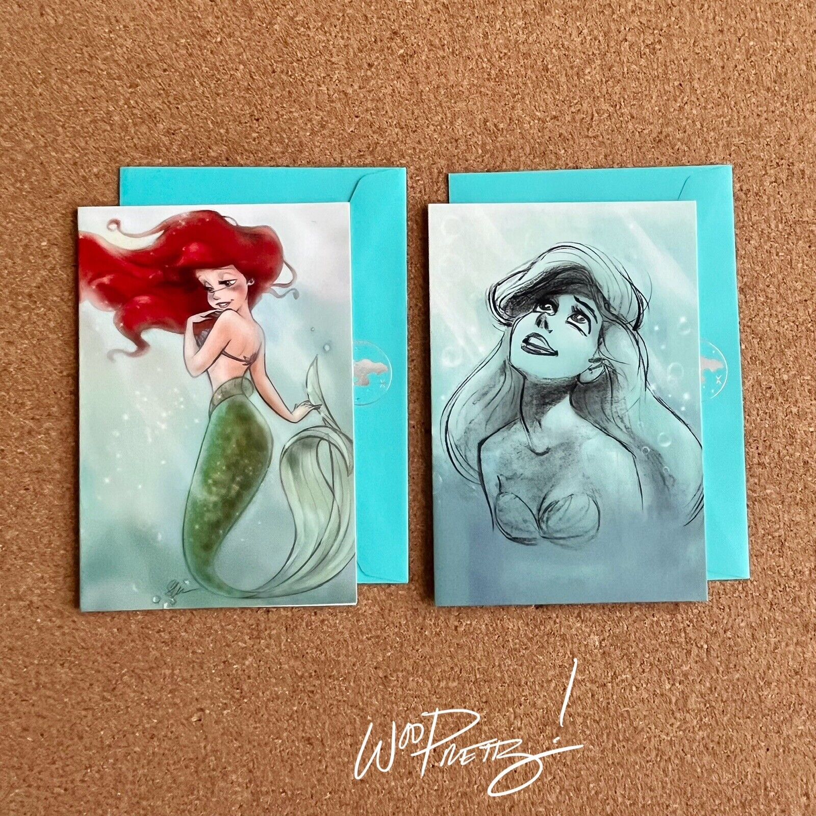 2013 Art of Ariel Disney Designer Little Mermaid Princess Note Cards Set of 2