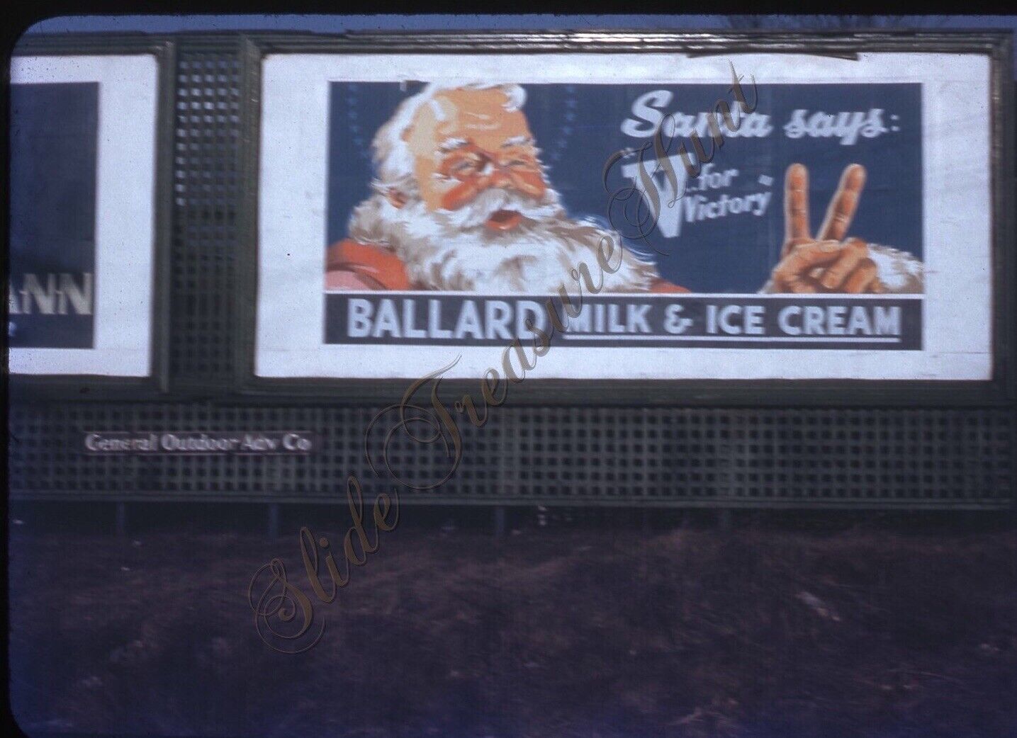 Santa Clause Ballard Ice Cream Billboard 1940s Slide 35mm V Victory Kodachrome