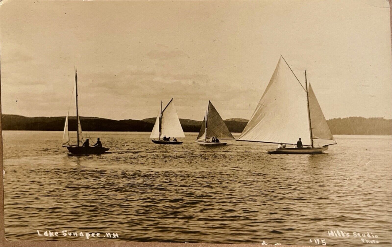 RPPC Lake Sunapee Sailboats New Hampshire Antique Real Photo Postcard c1910