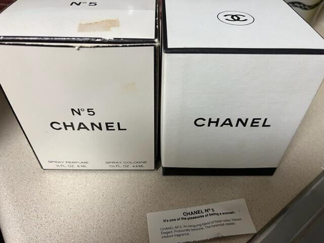 Chanel No 5 Set Vintage Cologne 1  1/2 oz & Perfume Spray 1/5 oz in Box 60+ Yrs