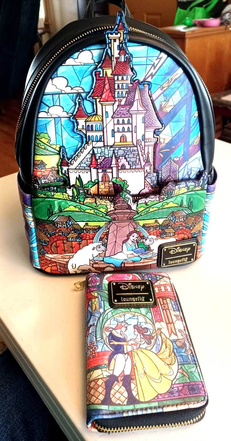 Loungefly Disney Beauty & The Beast Stained Glass Window Mini Backpack & Wallet