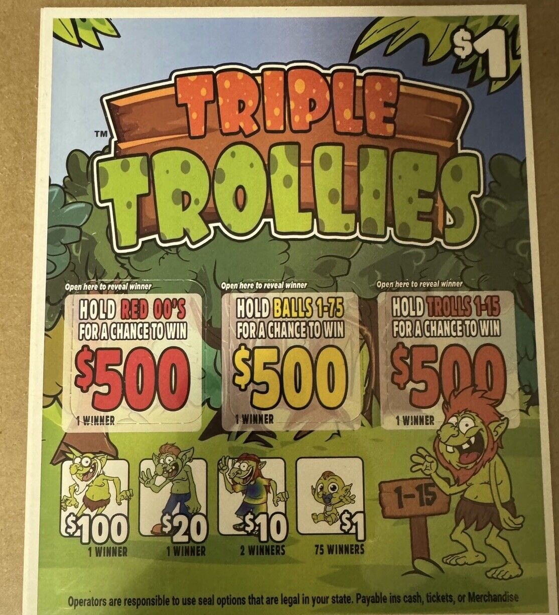 NEW pull tickets Triple Trollies - Seal Card Tabs