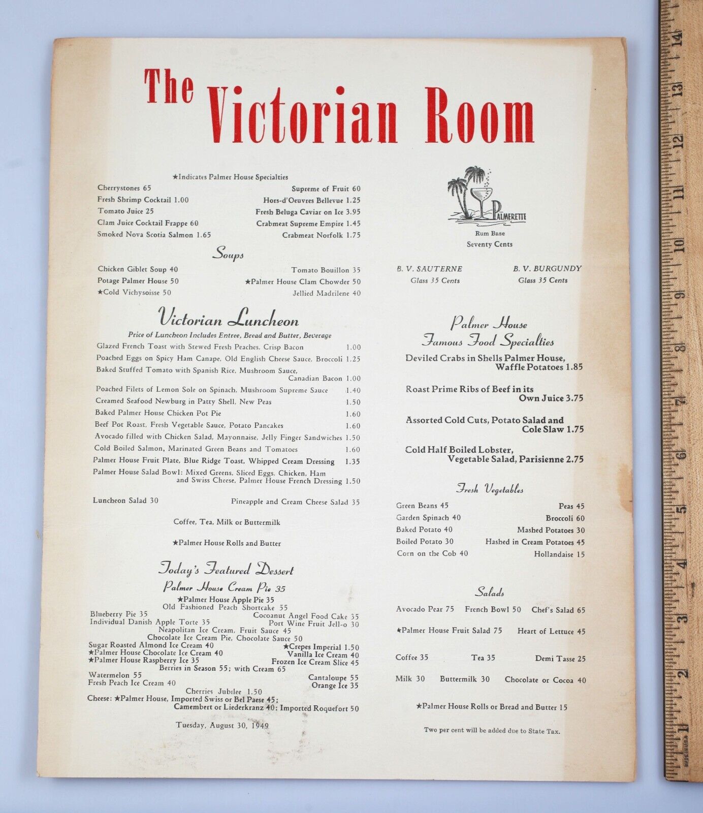 Vintage 1949 The Victorian Room Restaurant Menu Palmer House Chicago