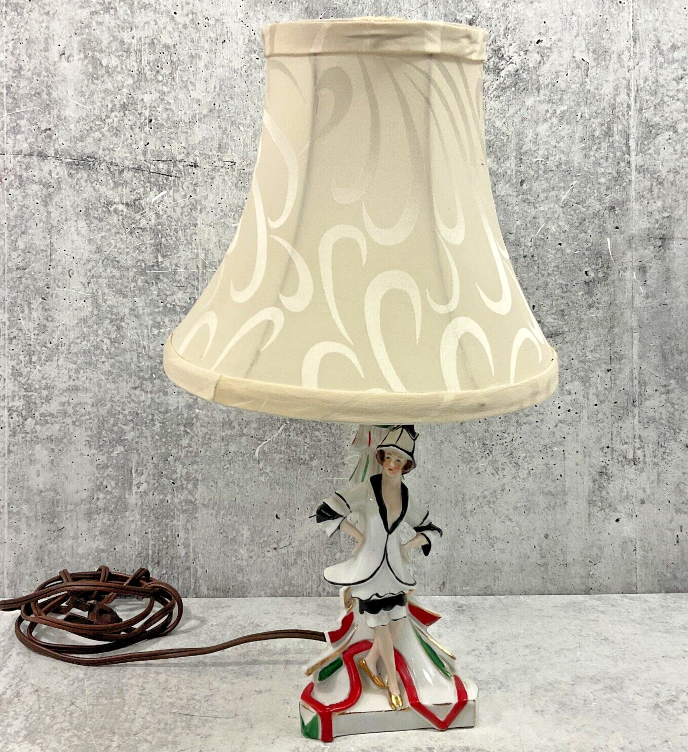 Antique c1920s Pre WWII German Porcelain Lamp Art Deco Style Ceramic Bell Shade