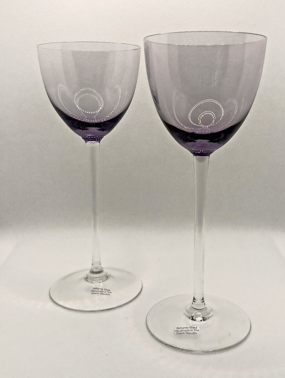 Bohemia Czech Republic Lead Crystal Wine Glasses Set Of 2 Vintage Purple