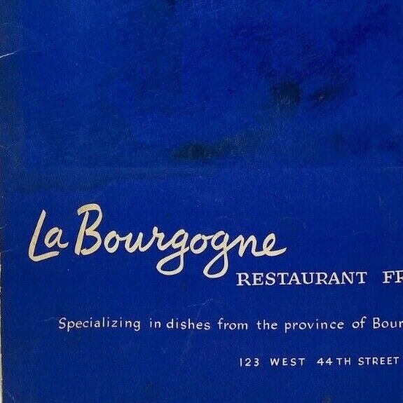 Vintage 1950s La Bourgogne Provincial French Restaurant Menu Manhattan New York