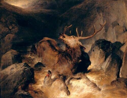 Oil painting Deer-and-Deer-Hounds-in-a-Mountain-Torrent-Sir-Edwin-Henry-Landseer