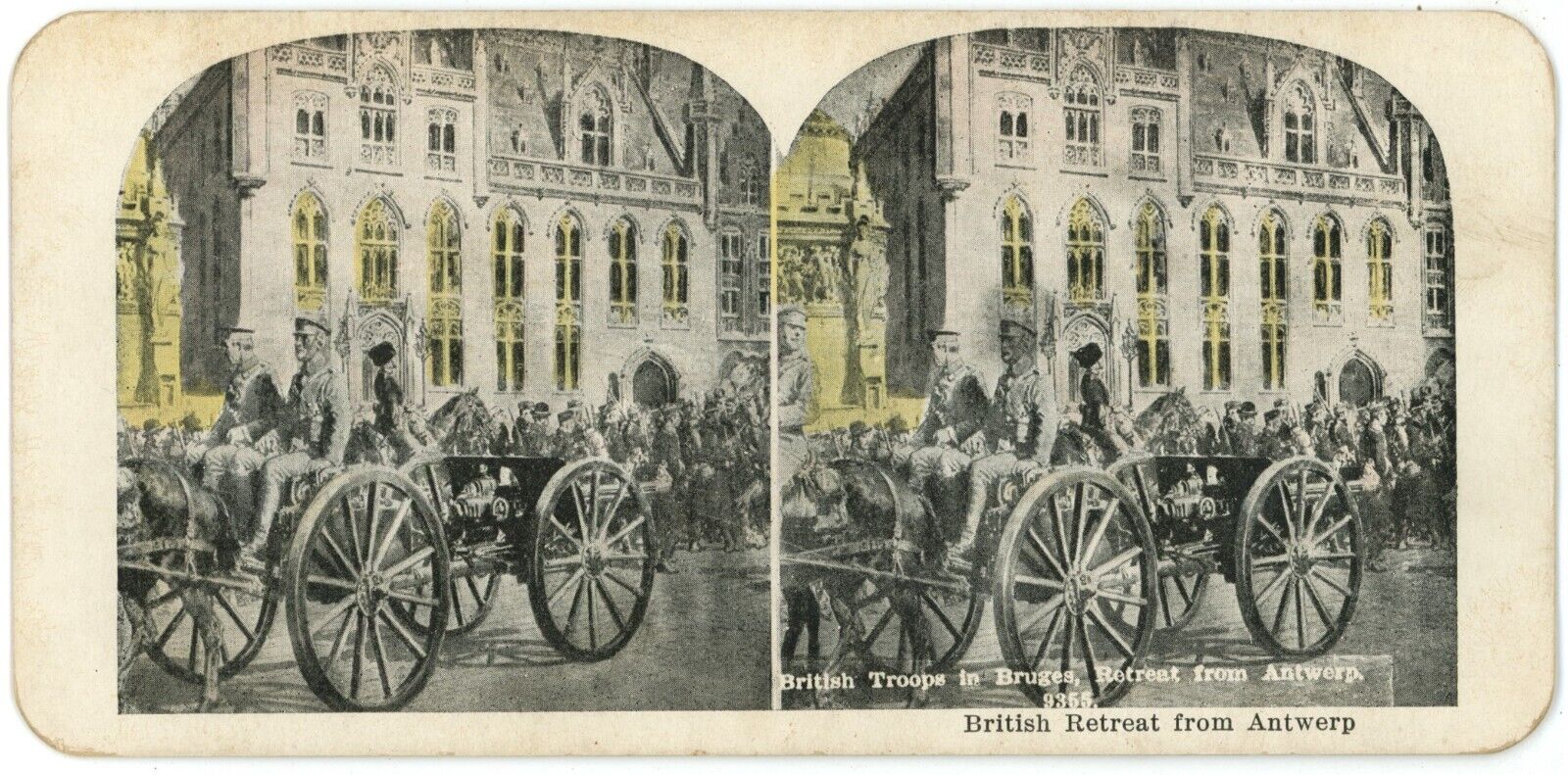 c1900's Stereoview Card British Troops in Bruges, Retreat from Antwerp