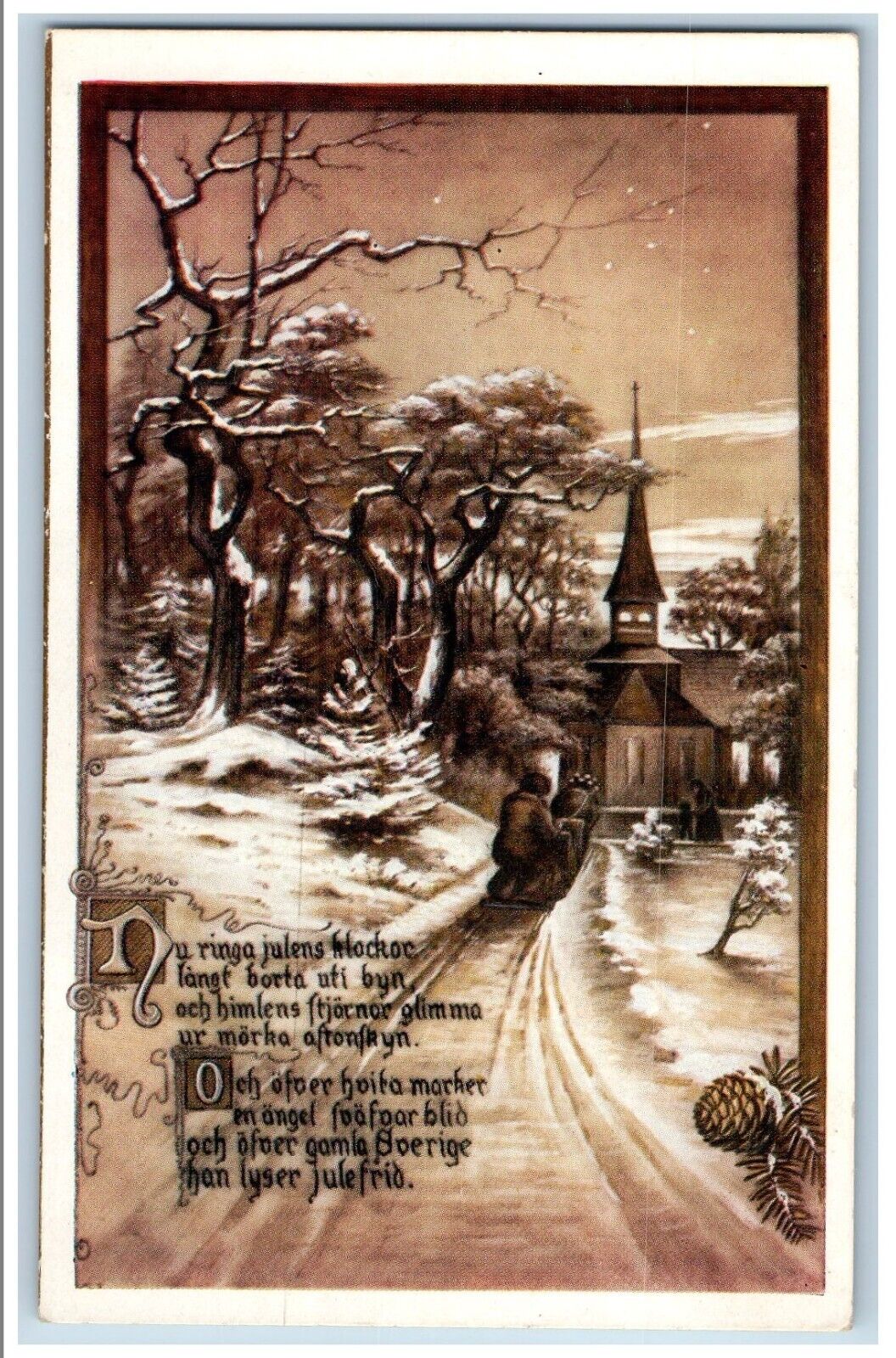 Christmas Postcard Winter Scene Church Trees Embossed c1910\'s Unposted Antique