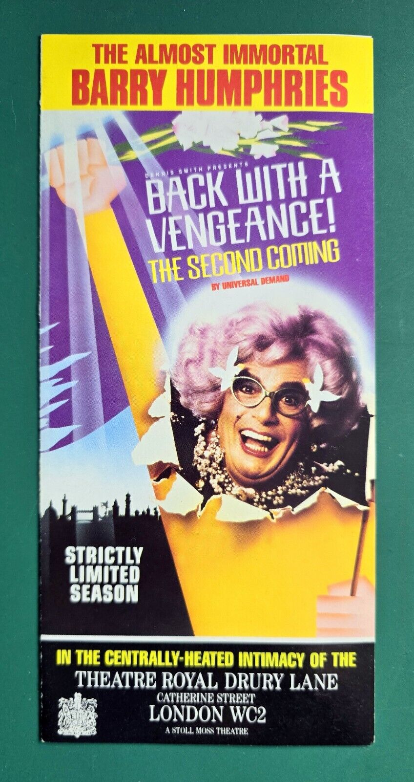 BARRY HUMPHRIES DAME EDNA EVERAGE Back With A Vengeance theatre flyer 1989