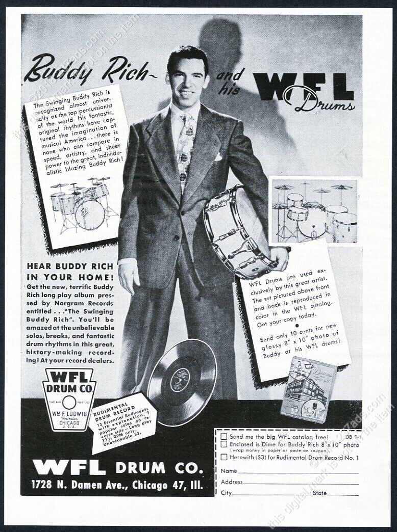 1955 Buddy Rich photo WFL Ludwig drum drums vintage print ad