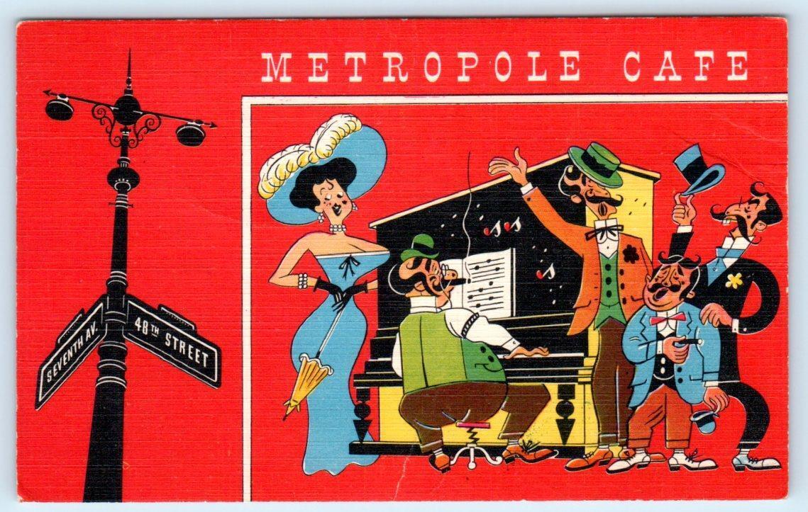 NEW YORK, NY ~ Roadside METROPOLE CAFE Gay 90\'s Revue  c1940s Linen Postcard