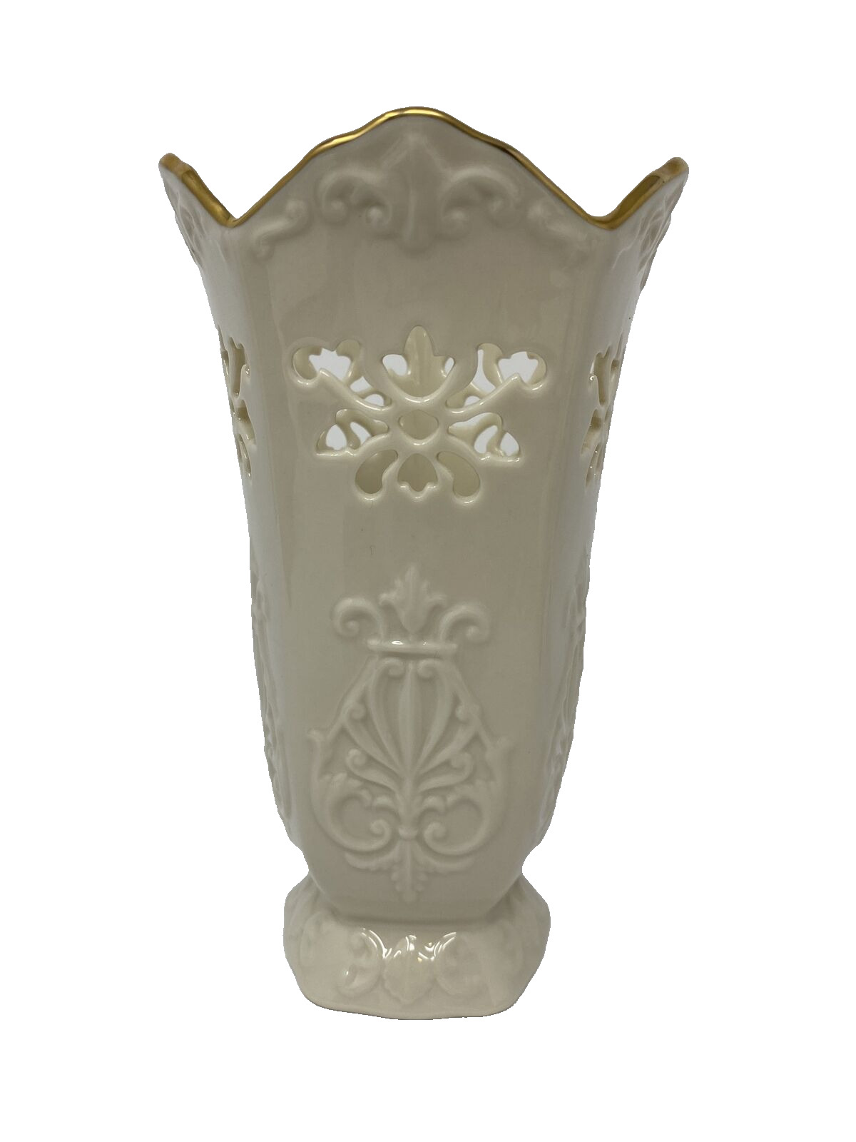 LENOX Cream and Gold Vase with Cutwork