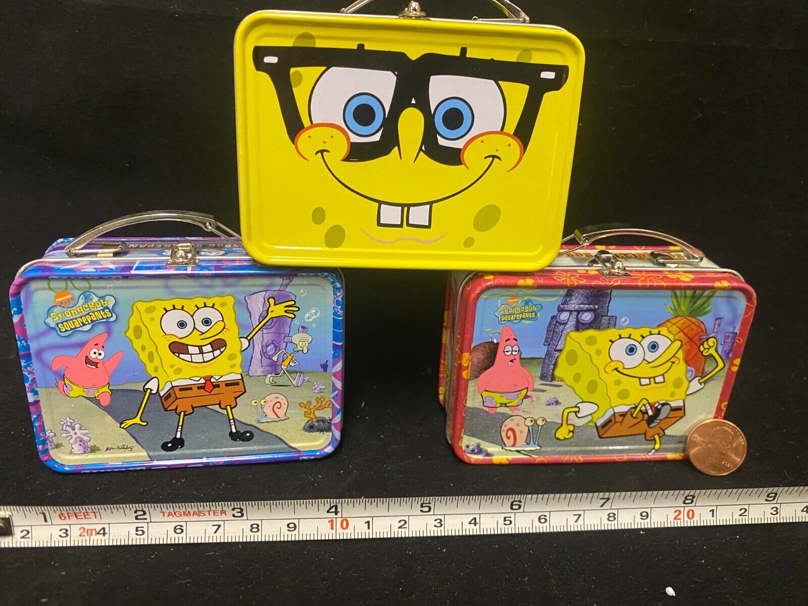 Set of 3 Miniature Vintage Spongebob SquarePants Tin Lunch Boxes