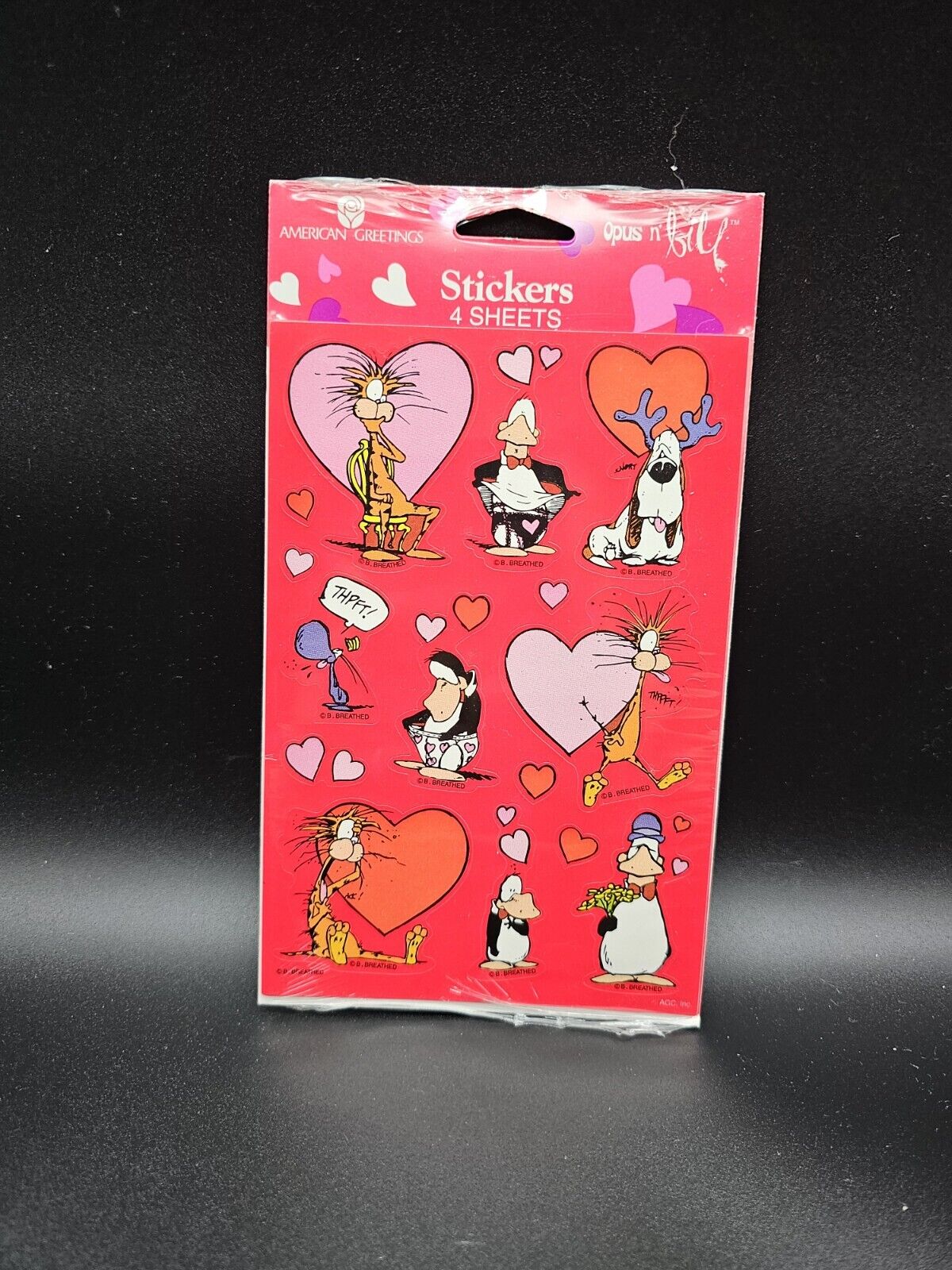 Vintage NOS Sealed 1998 AGC Opus N Bill Valentine Heart Stickers 4 Sheets