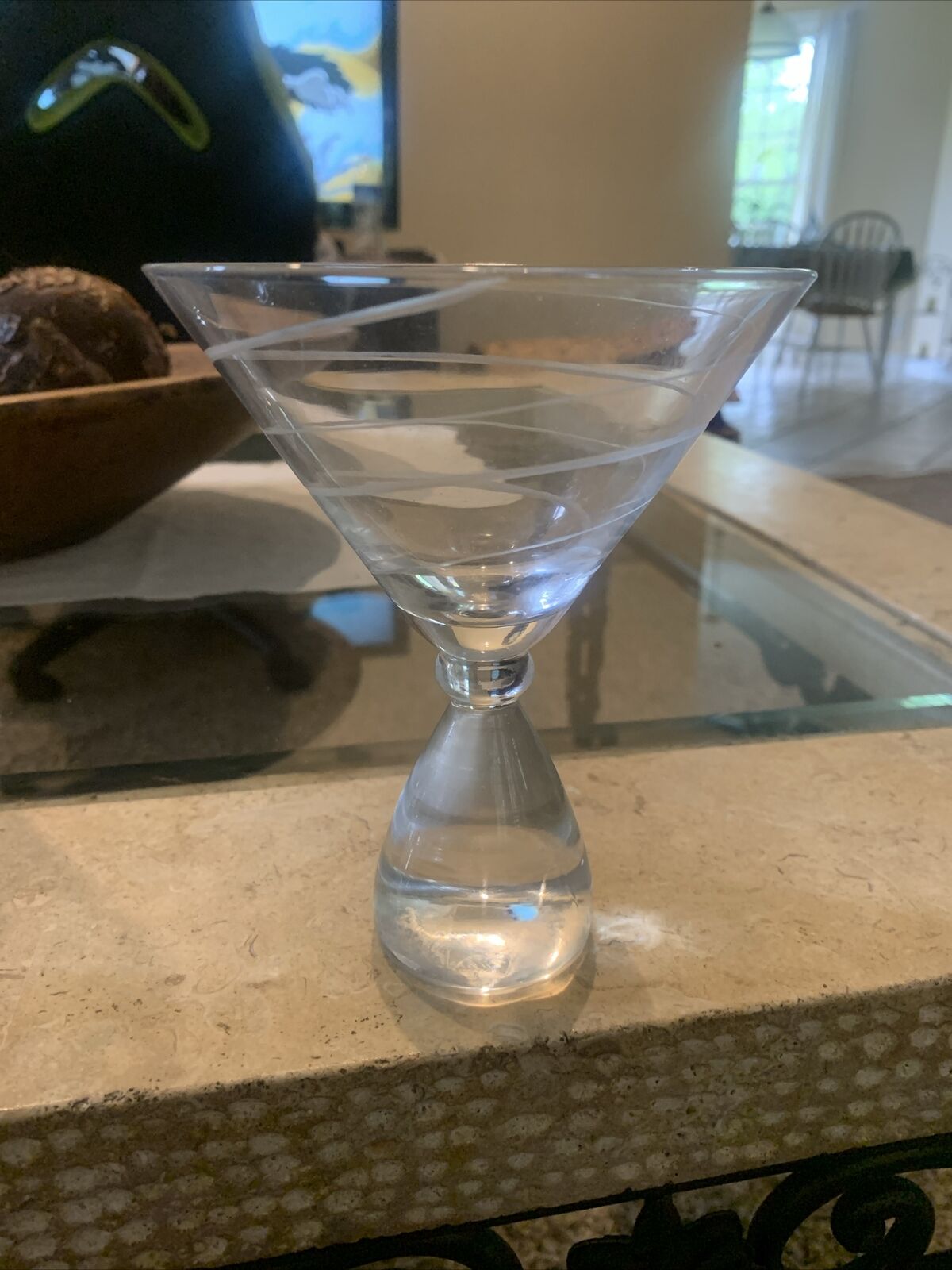 Vintage Post Modern Steuben style Martini drinking glass Tear Shaped Etched