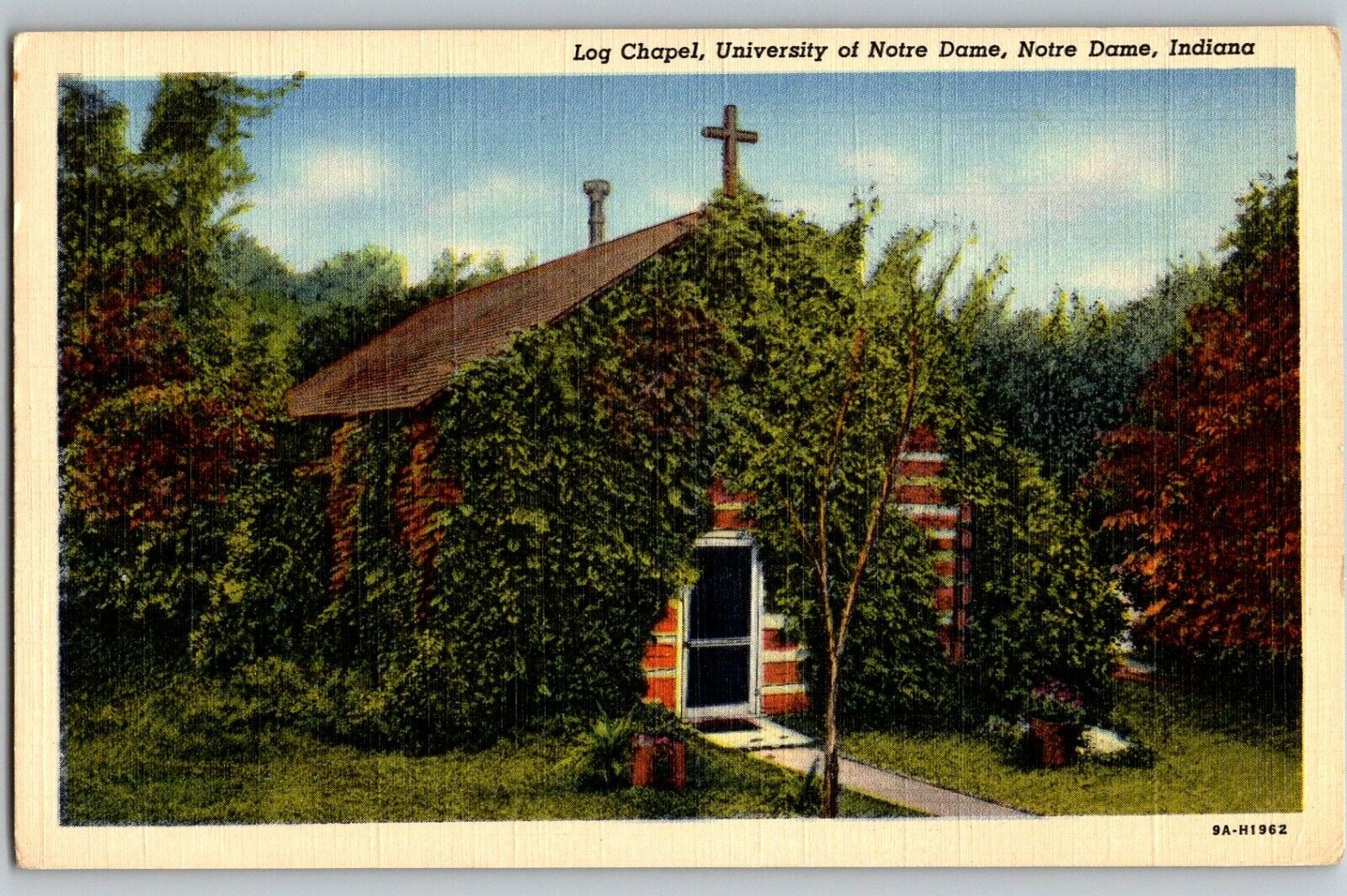 C1920 Postcard Log Chapel Linen University of Notre Dame Indiana