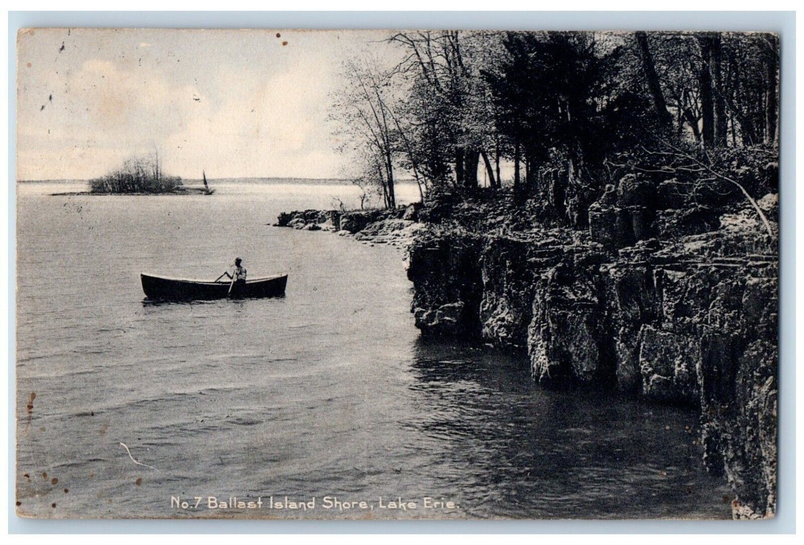 Lake Erie Put In Bay Ohio OH Postcard Ballast Island Shore Boat Scene c1905