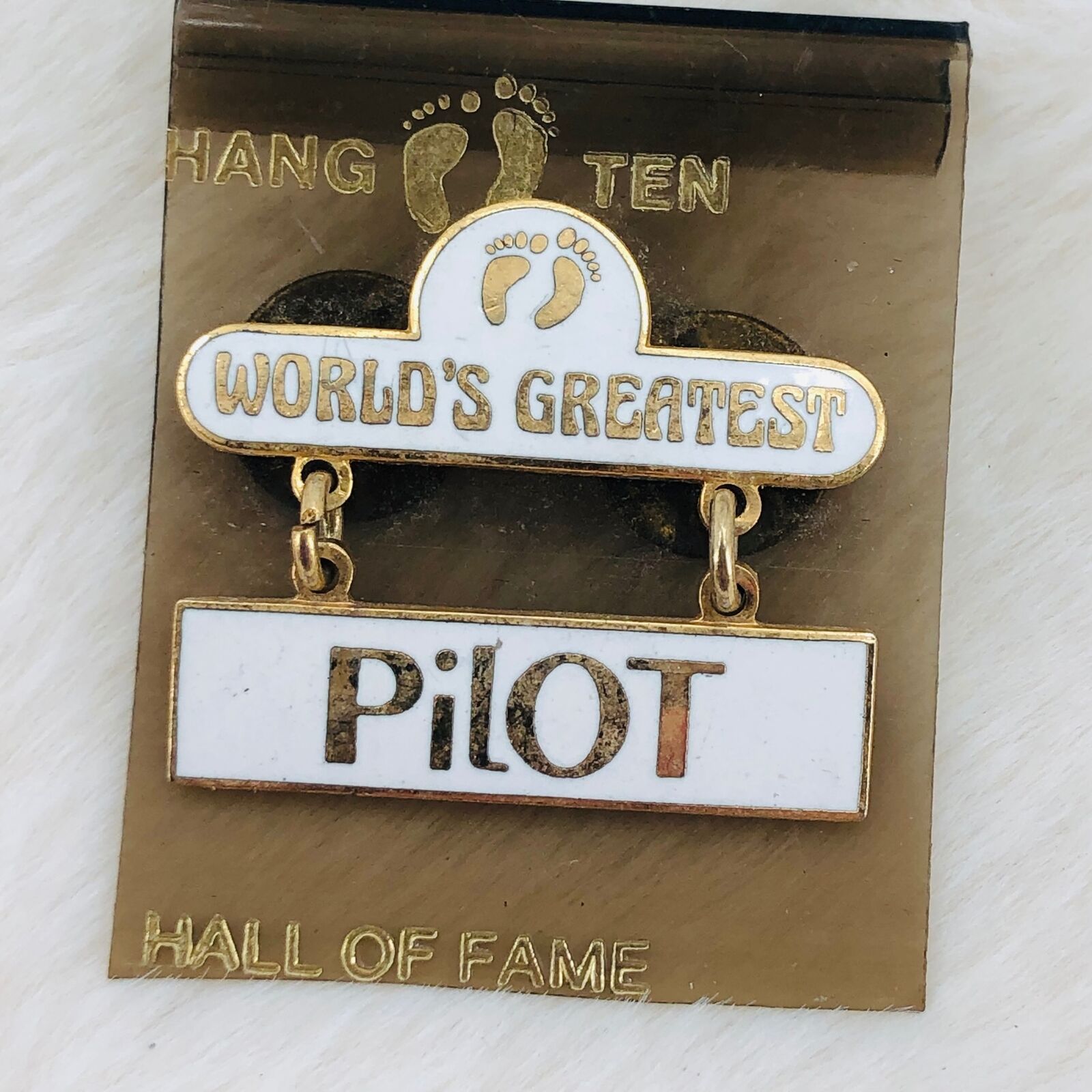 Vtg Worlds Greatest Pilot Hang Ten Enamel Lapel Pin Gift Idea