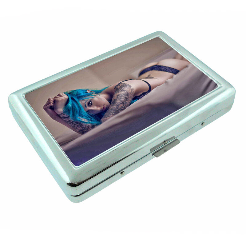 Tattoo Pin Up Girls D33 Silver Metal Cigarette Case RFID Protection Wallet