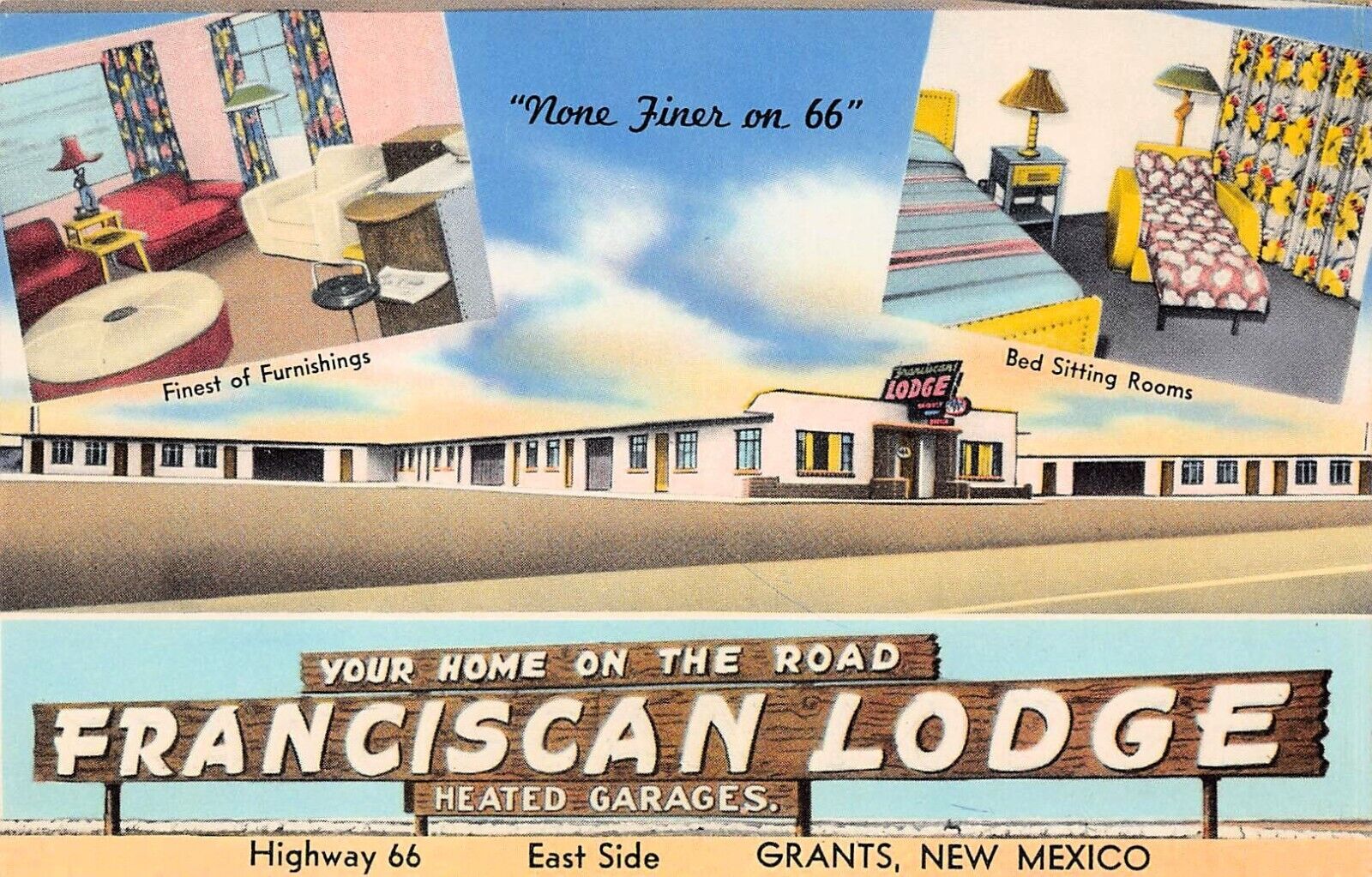 Grants NM New Mexico Route Hwy 66 Franciscan Lodge Motel Vtg Postcard D39
