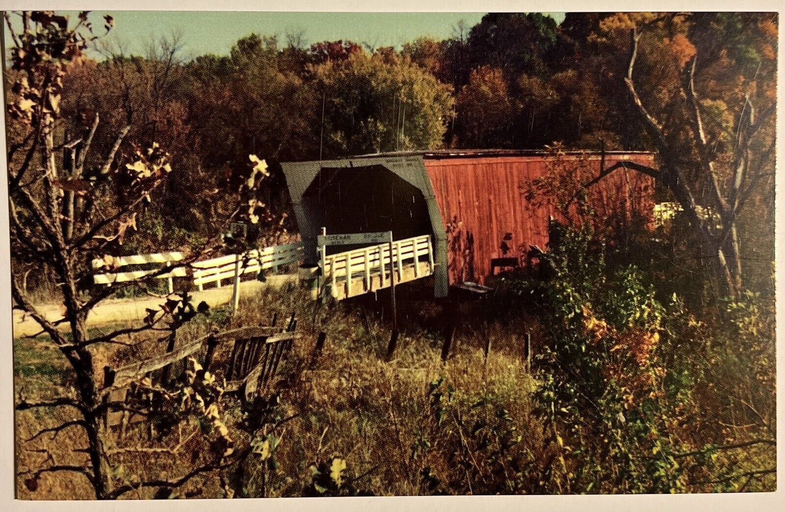 Winterset Iowa Roseman Covered Bridge Postcard Vintage IA