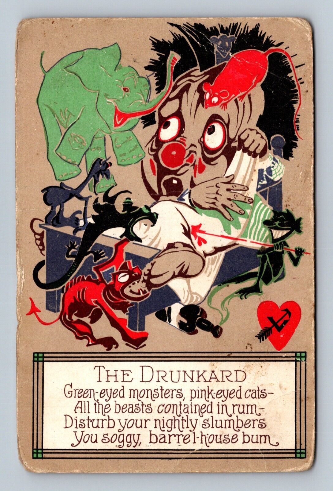 The Drunkard Green Eyed Monsters Postcard
