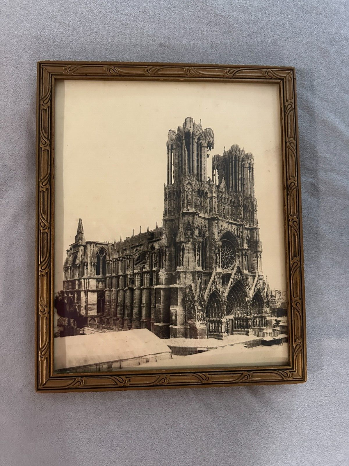 Post World War I Damaged Cathedral of Notre-Dame of Reims Print/Frame