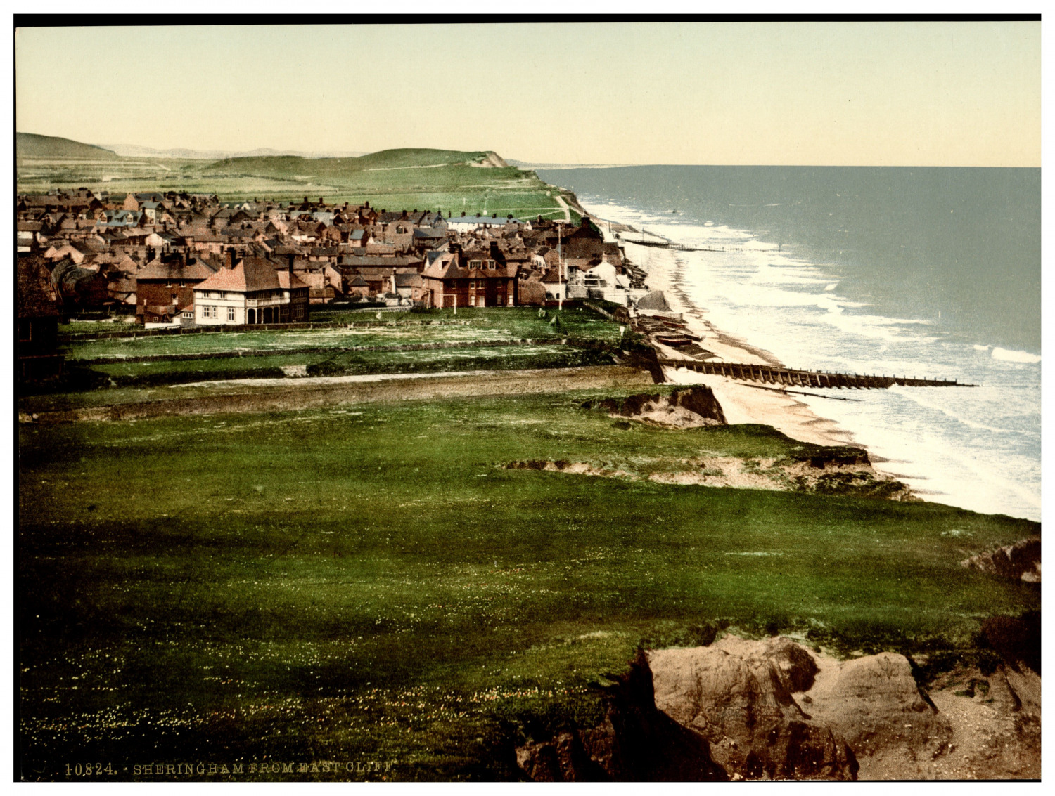 England. Norfolk. Sheringham from East Cliff.  Vintage Photochrome by P.Z, Pho
