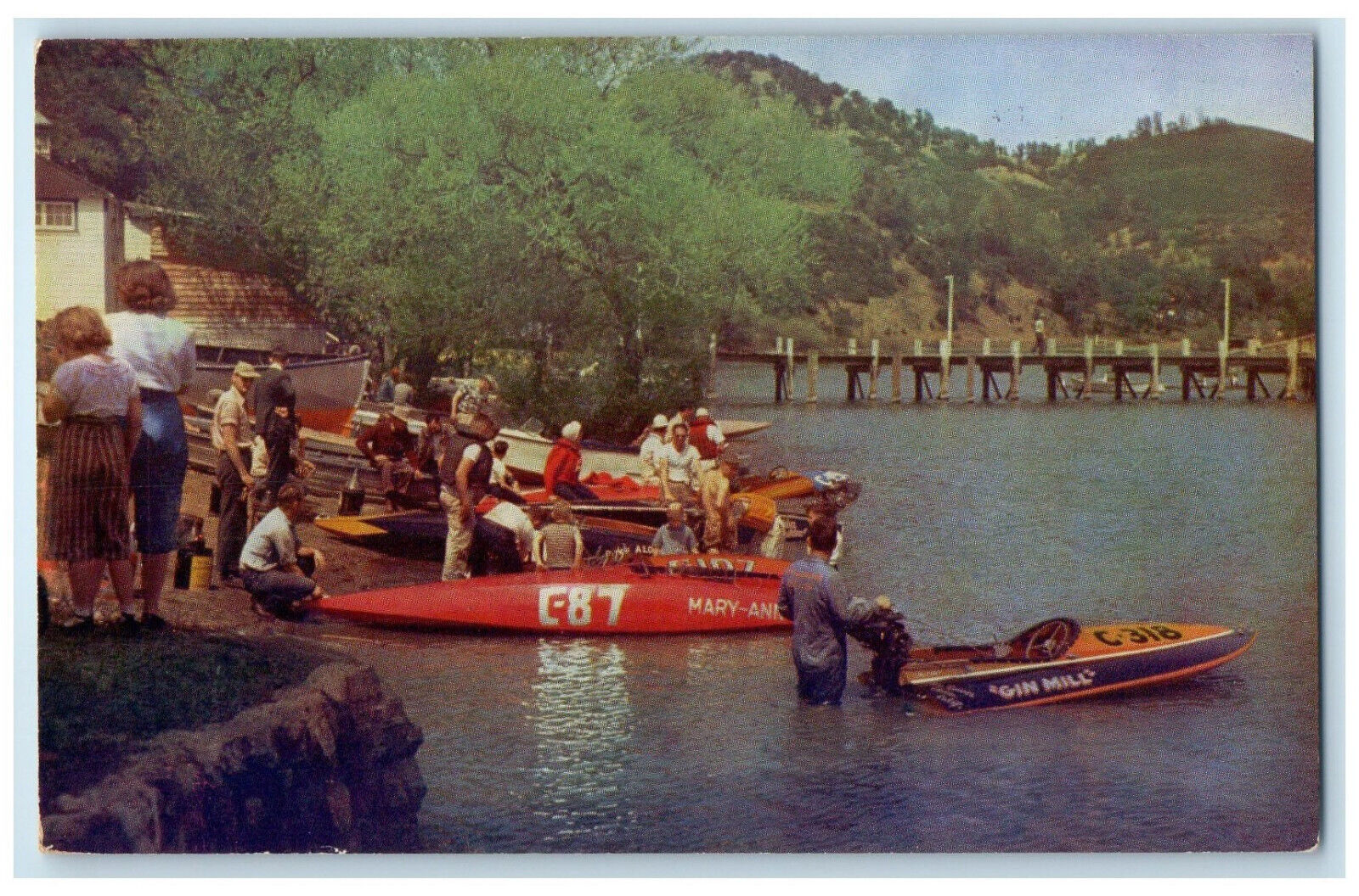 c1950\'s Getting Ready for Boat Races on Clear Lake California CA Postcard