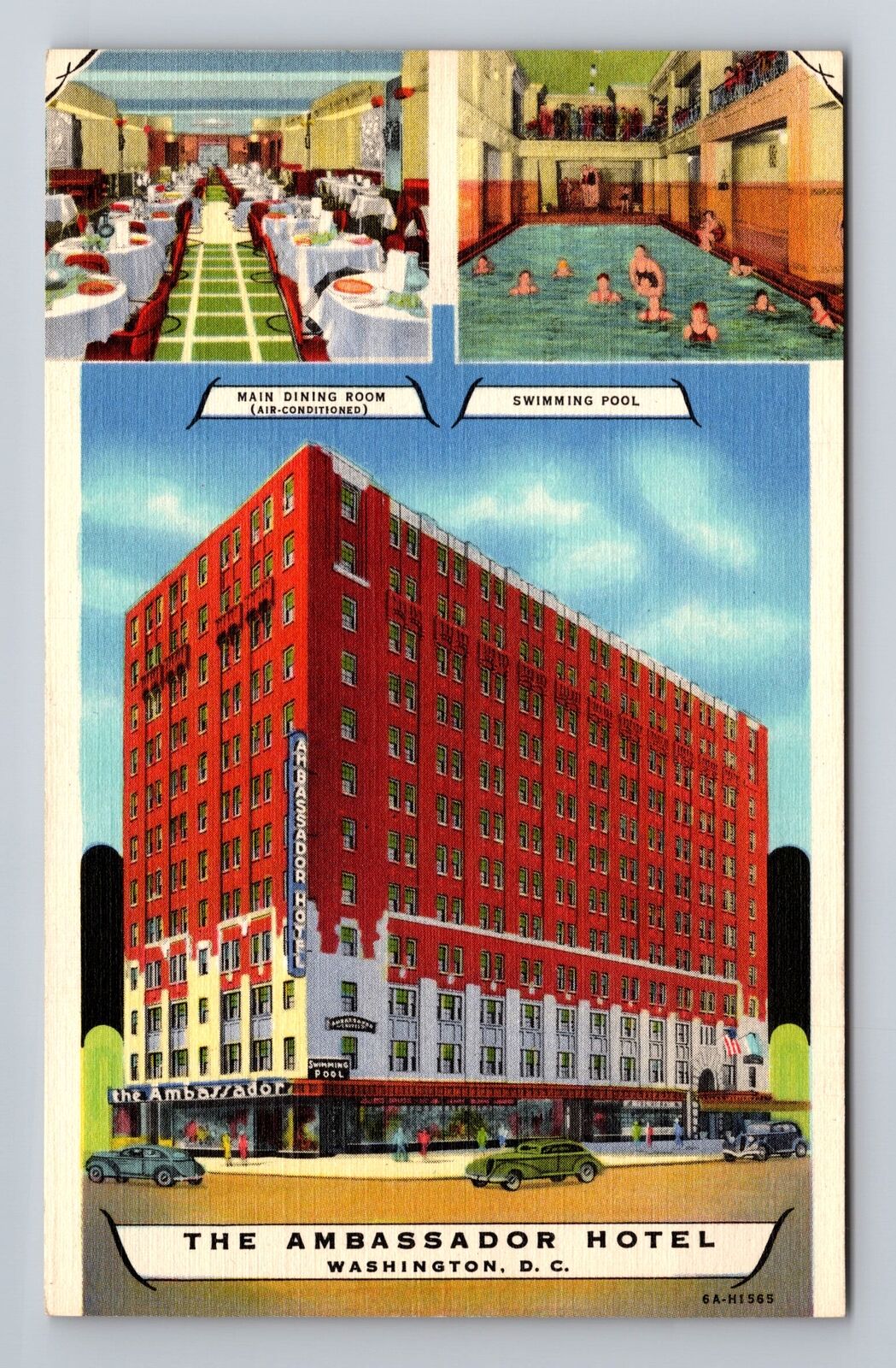 Washington DC-Ambassador Hotel, Advertising, Antique Vintage Souvenir Postcard