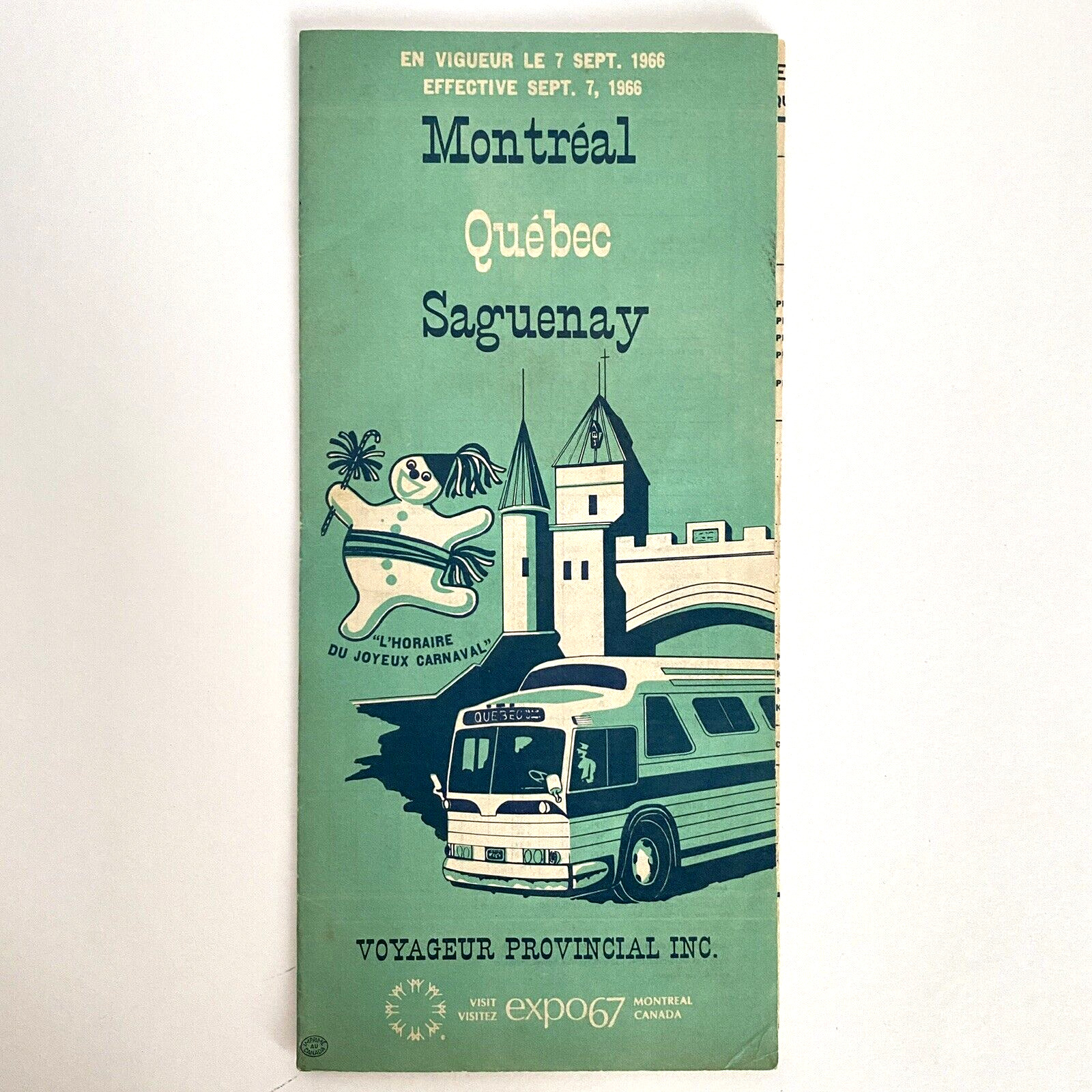 Vintage Expo67 Montreal Quebec Saguenay Canada Bus Schedule Tourist Souvenir