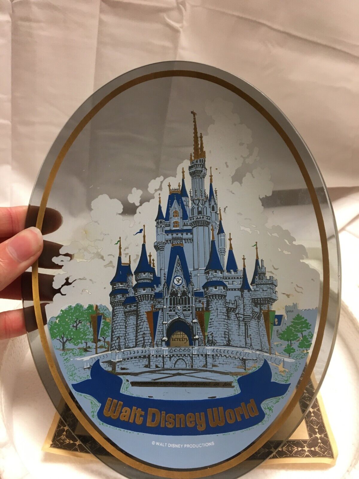 Vintage Walt Disney World Oval Smoked Glass Collectors Souvenir Plate 1980s