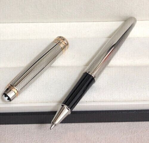 Luxury MB164 Metal Series Silver Grid+Gold Clip Rollerball Pen No Box