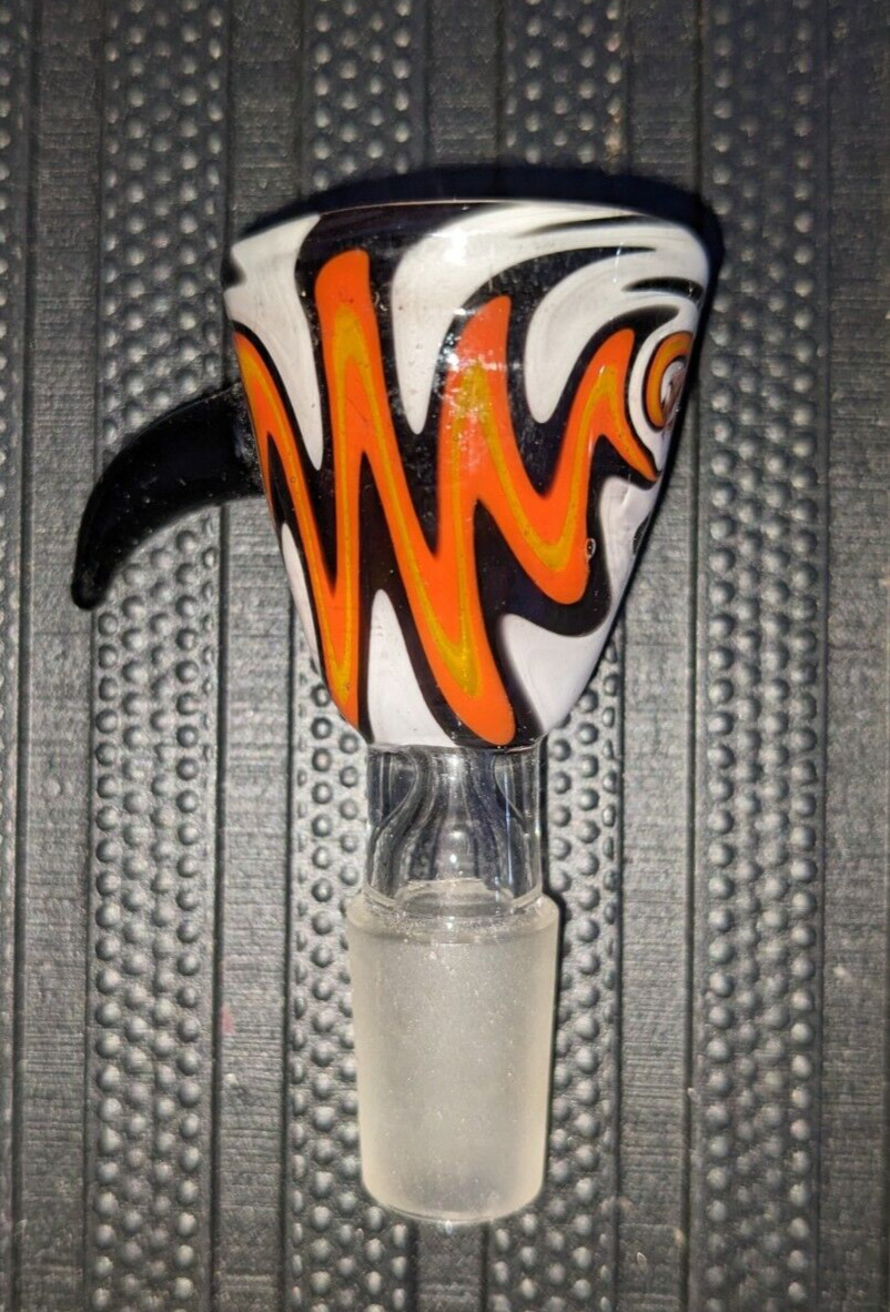 14mm Orange Black White Horned Handle Wig Wag Glass Water Bong Bowl
