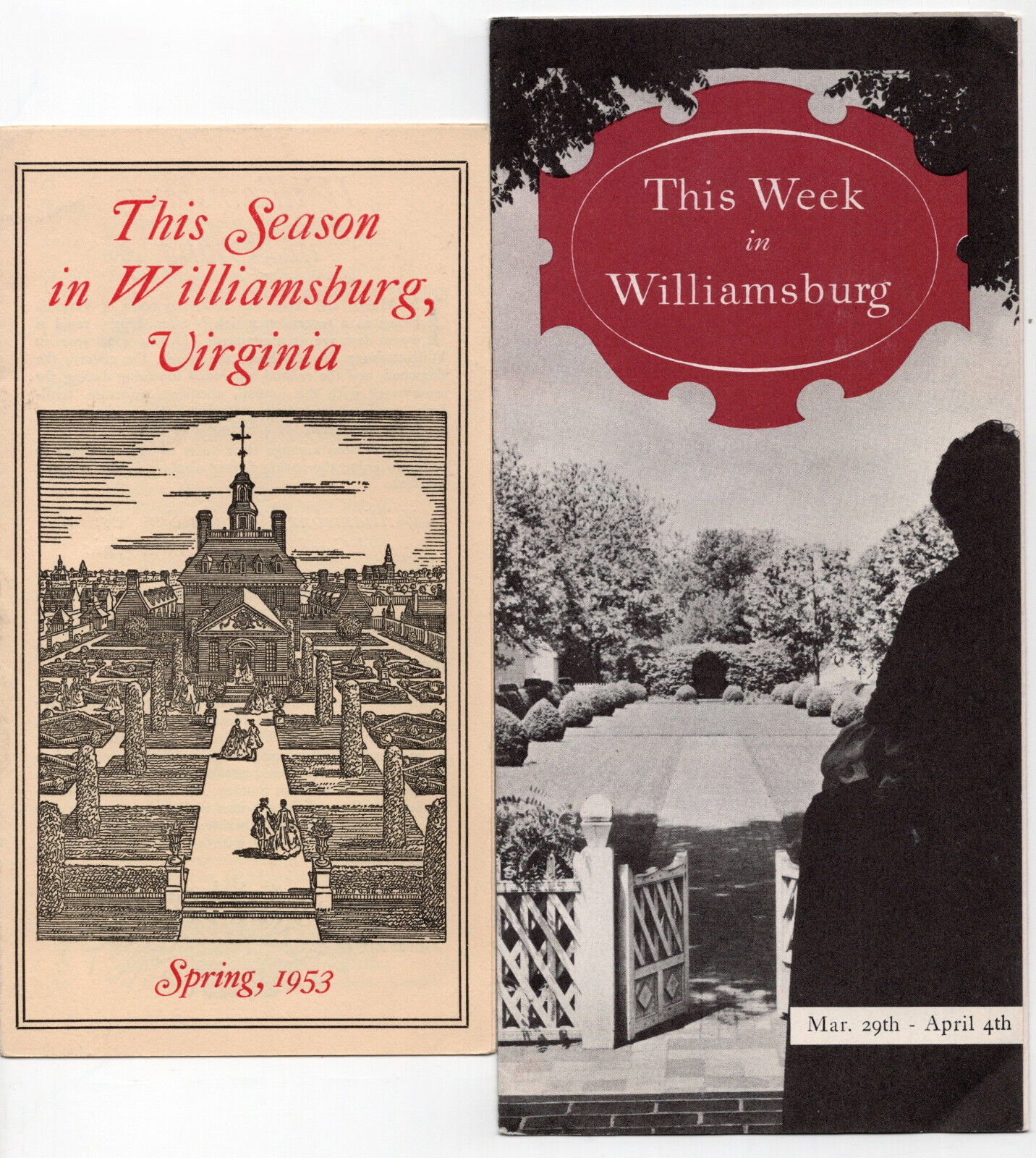 1953 This Week in Williamsburg & This Season in Williamsburg Virginia Brochures