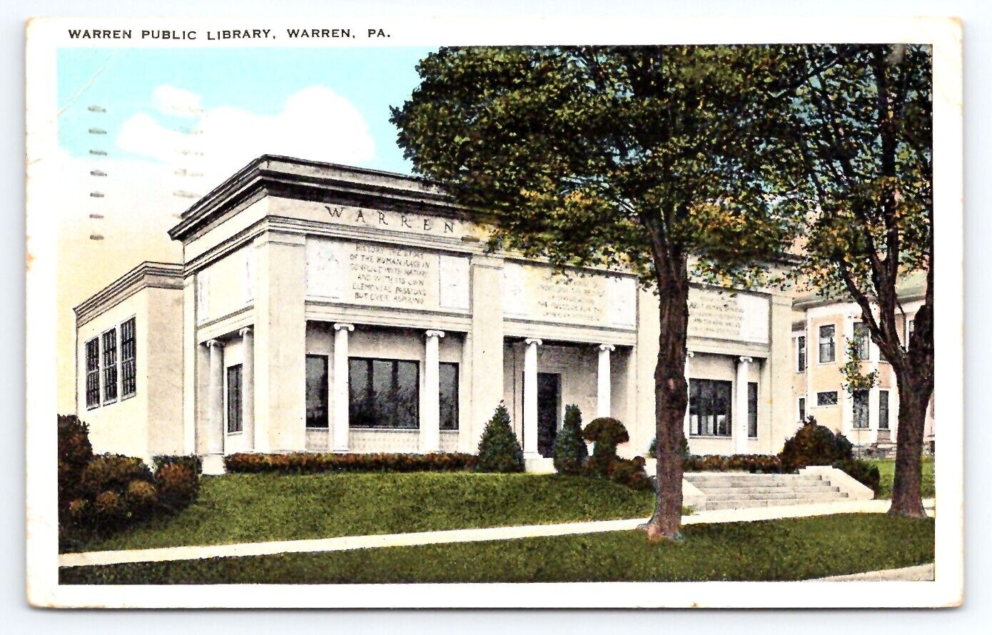 Warren Public Library Warren PA 1935 Postcard