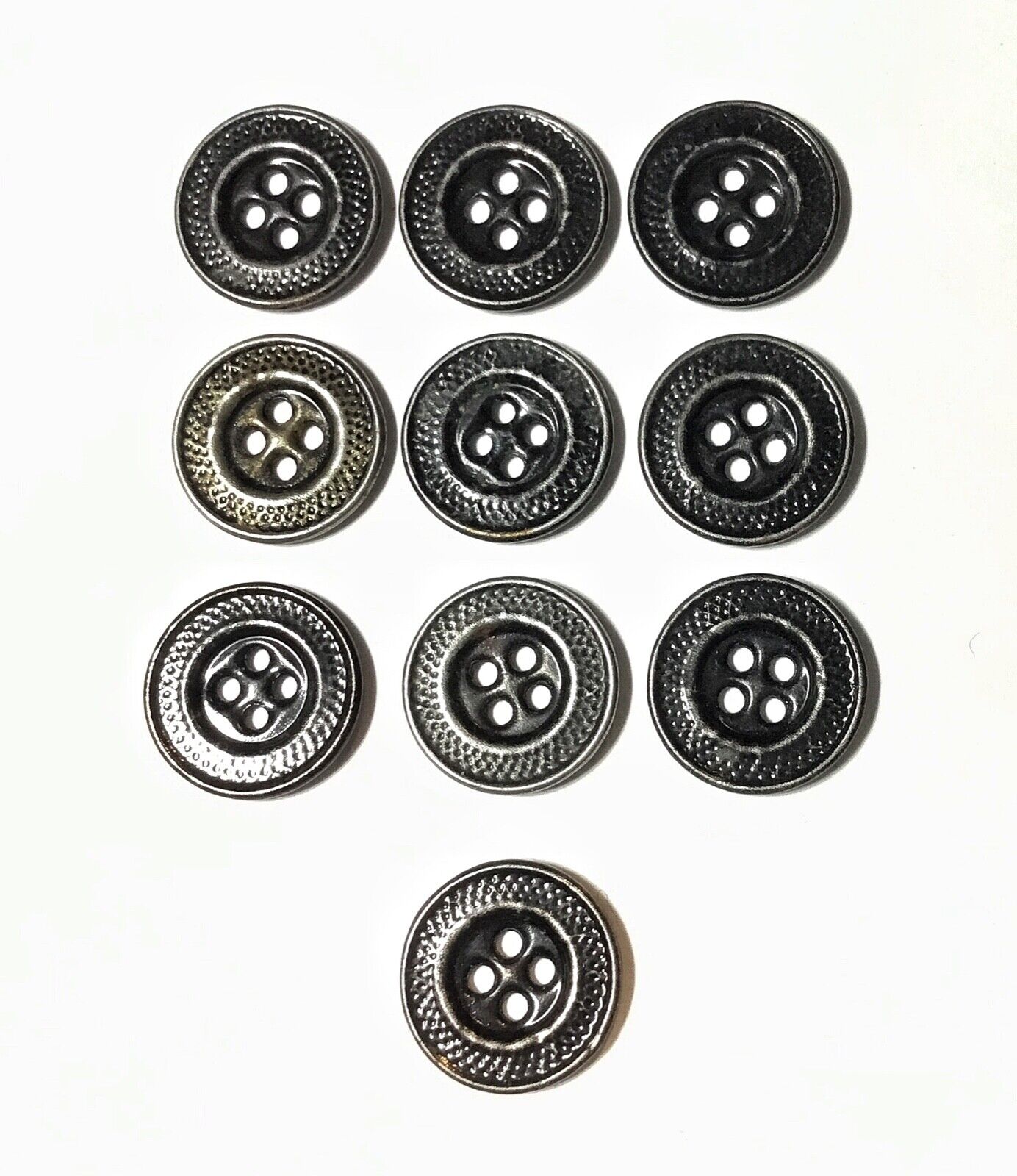 Set of 10 Old Painted Black Flat Metal Buttons