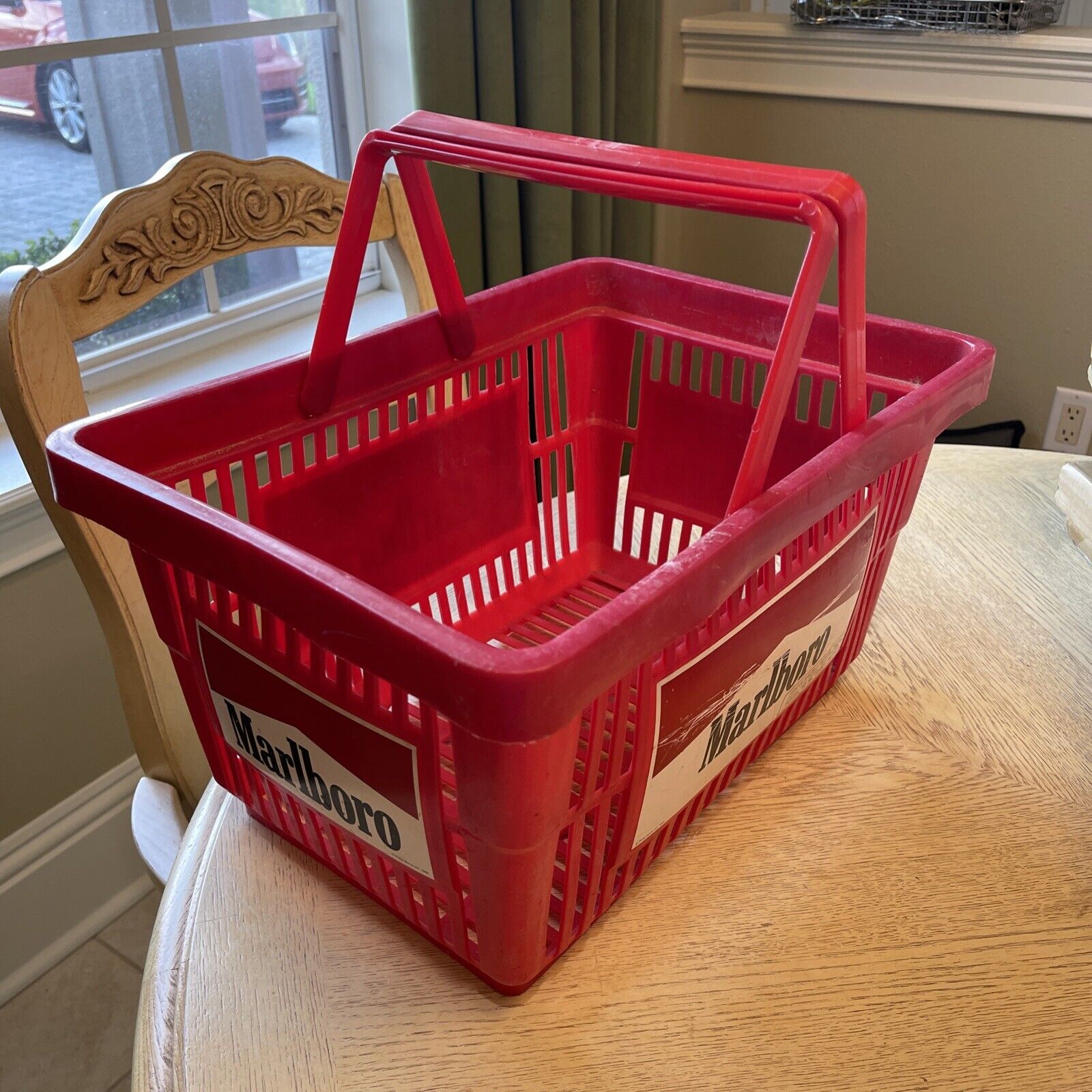 Vintage Marlboro Red Country Store Shopping Basket with Folding Handles