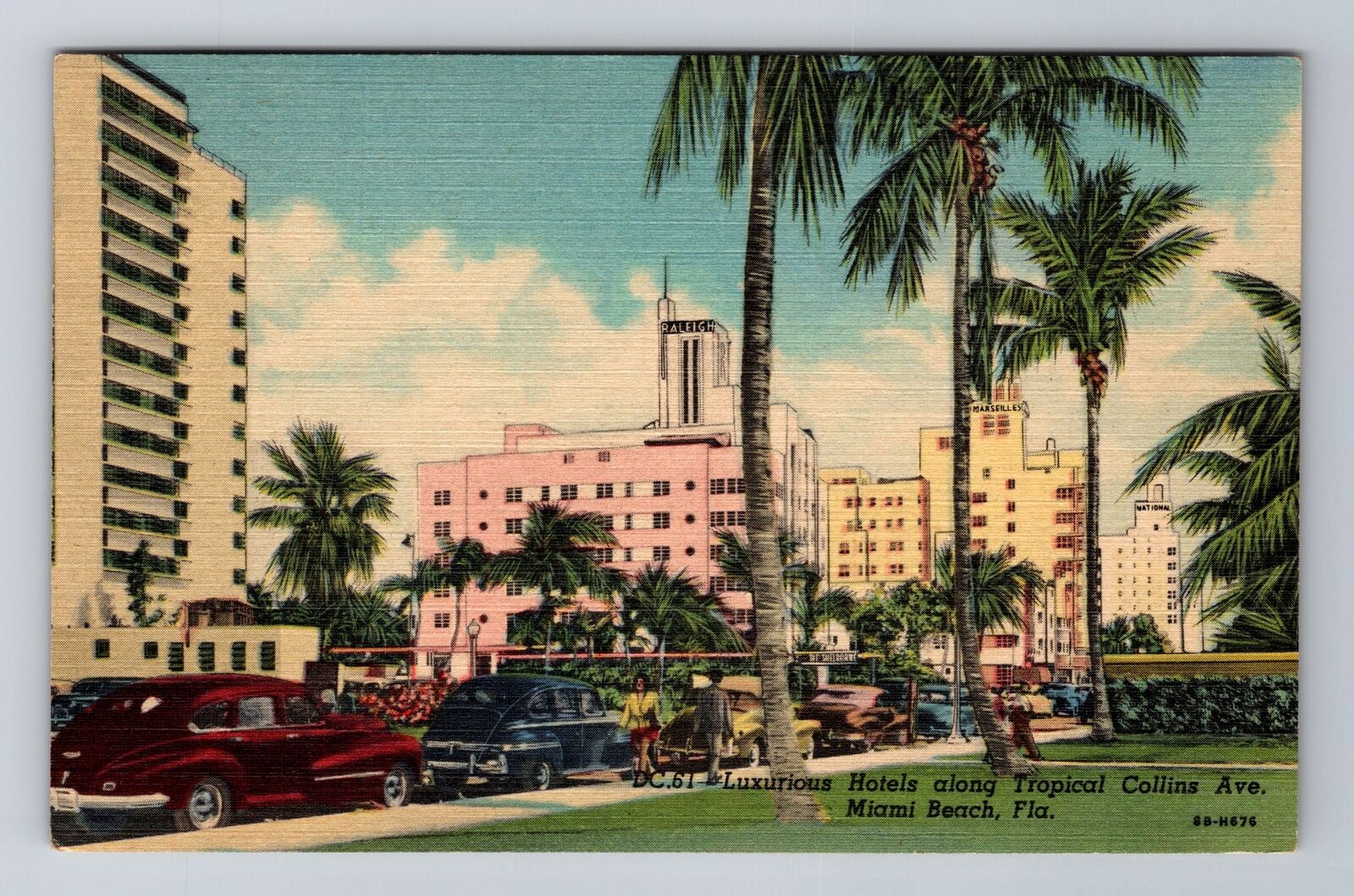 Miami FL-Florida, Luxurious Hotels Along Collins Ave, Antique, Vintage Postcard