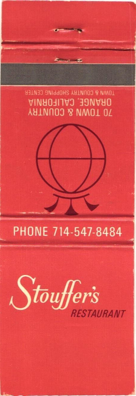 Stouffer\'s Restaurant, Orange, California, Luncheon Vintage Matchbook Cover