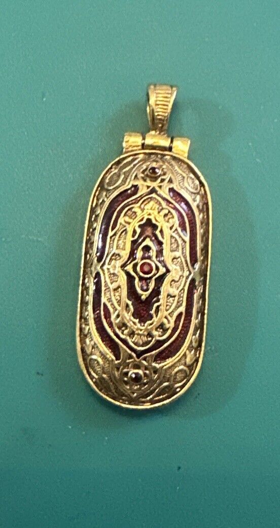Vintage Jewelry Pendant Vatican Library Cross Rhinestones Enamel Gold Tone Metal