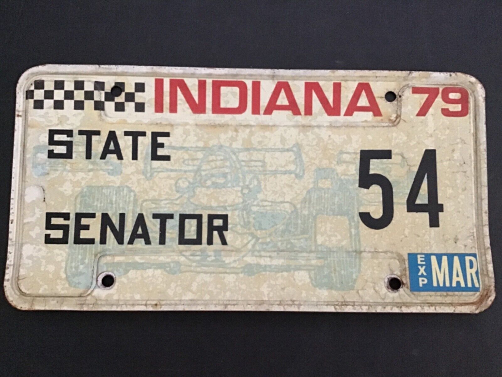 1979 Indiana State Senator License Plate Tag IndyCar Indy Race 54 Indianapolis