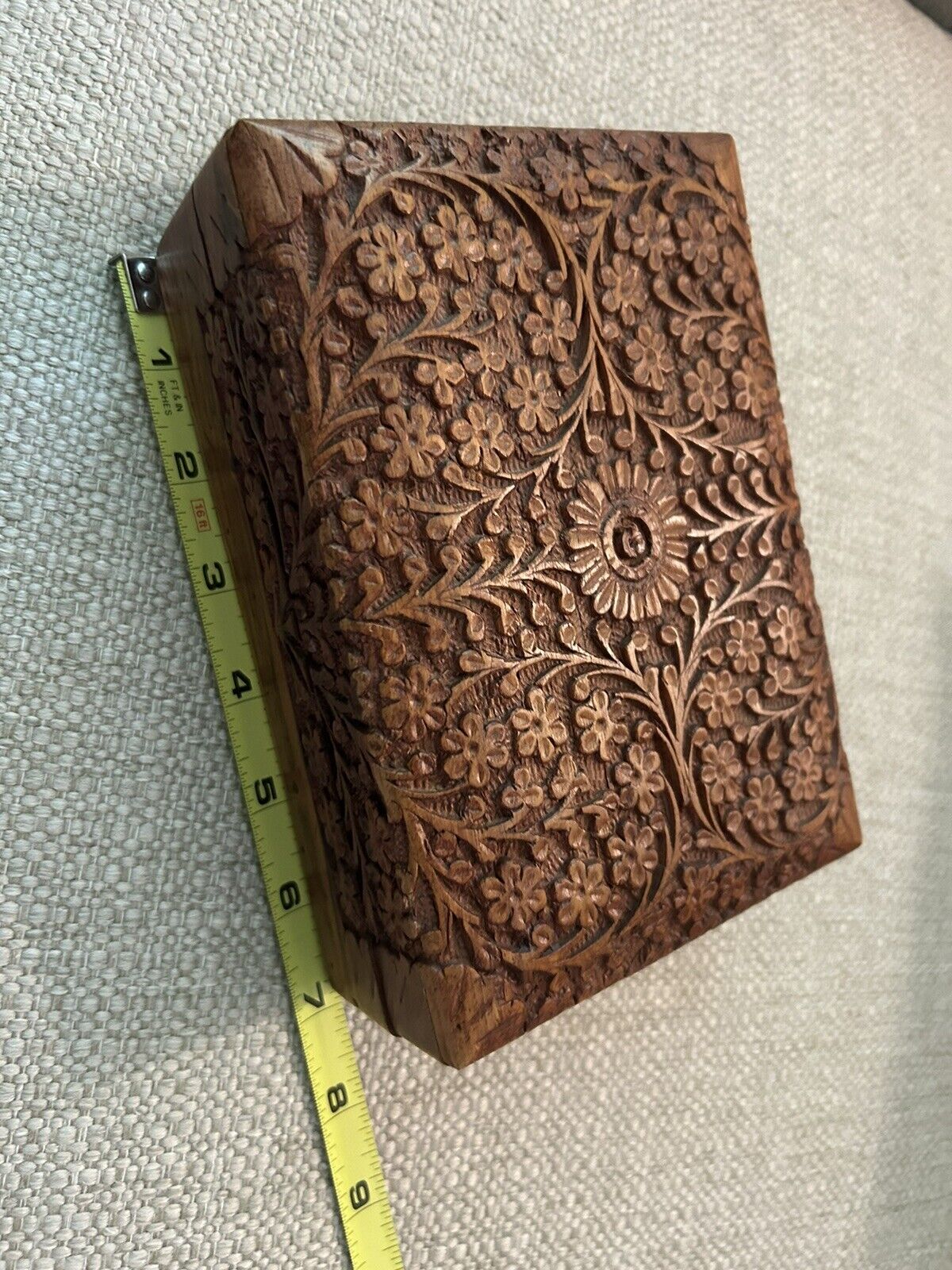 Vintage ￼Hand Carved Wood Trinket  Box