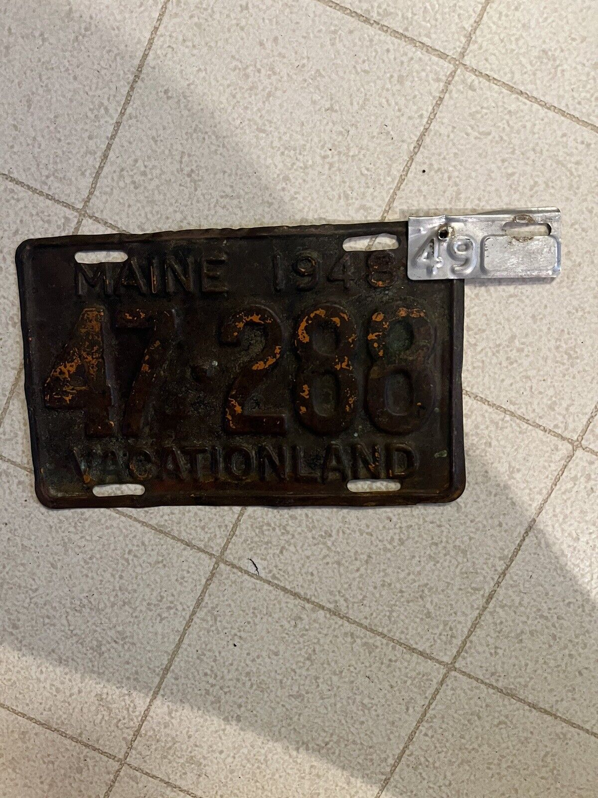 1948 1949 Maine Vacationland Brass License Plate #47-288