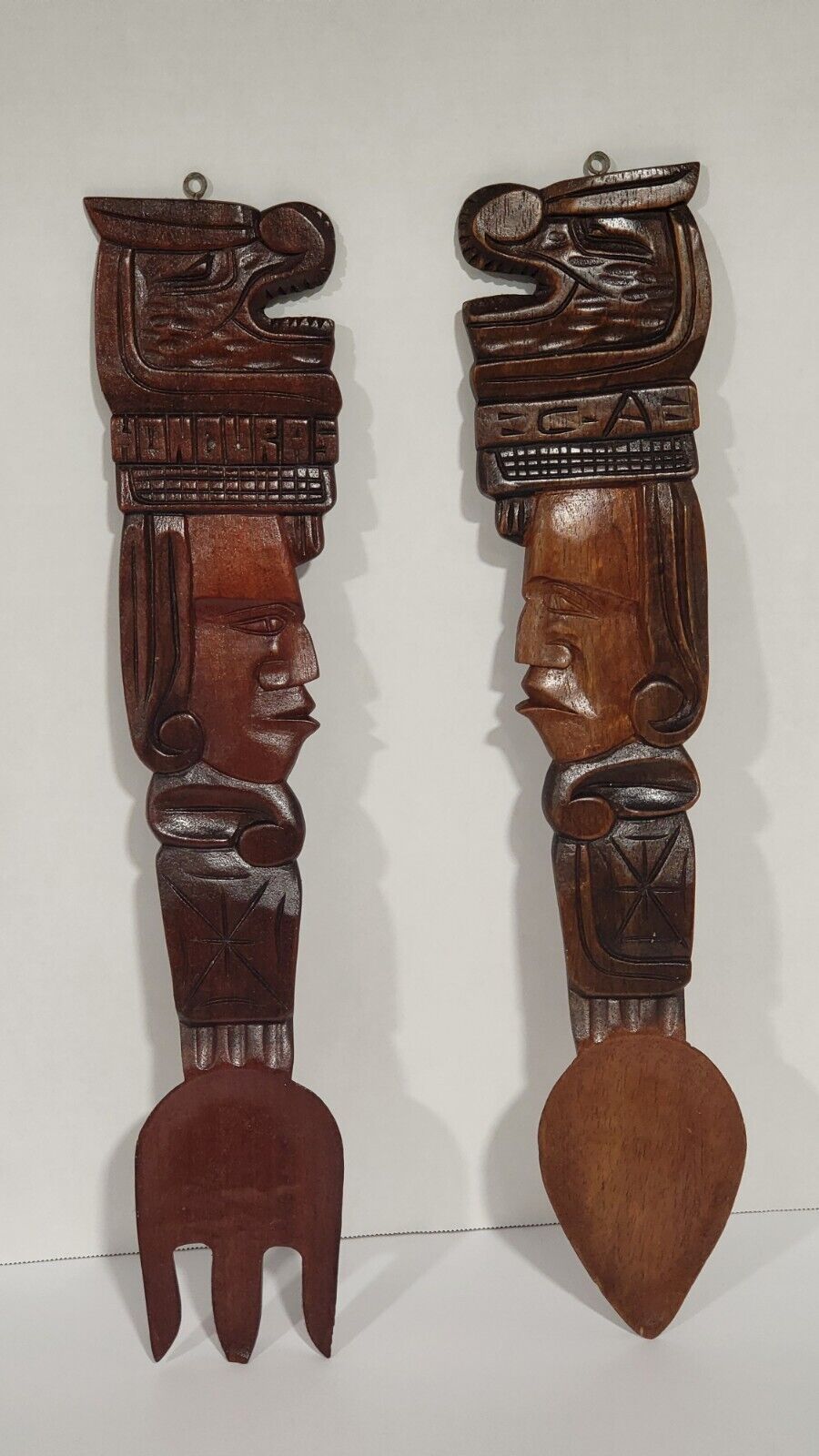 Honduras Art Wooden Carved Fork & Spoon 20” Vintage Wall Decor 